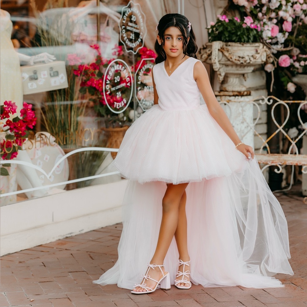 Itty Bitty Toes Pale Pink High-Low Tulle Formal Dress
